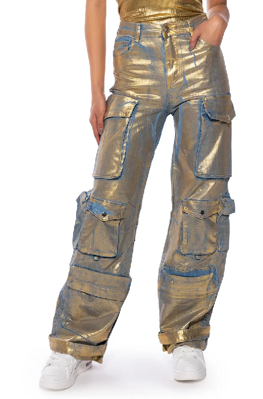 LA ISLA METALLIC CARGO JEANS