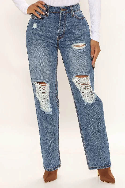 Like A Boss High Rise Straight Leg Jeans - Medium Wash