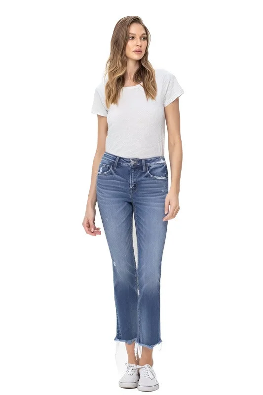 Mid Rise Crop Slim Straight Jeans