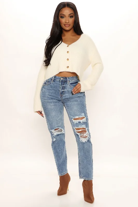 My Way High Rise Distressed Boyfriend Jeans - Medium Wash