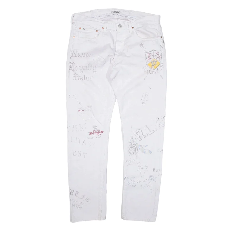 POLO RALPH LAUREN Graffitied Jeans White Denim Slim Straight Womens W32 L32