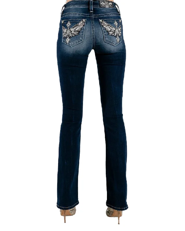 Women's Geometric Winged Cross Bootcut Jeans