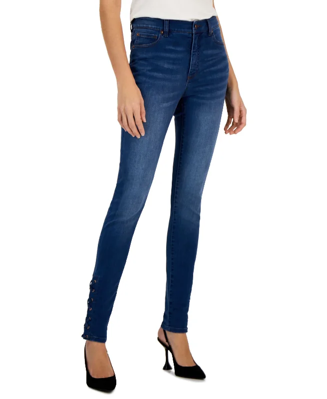 Women's High-Rise Lace-Up Hem Skinny Jeans