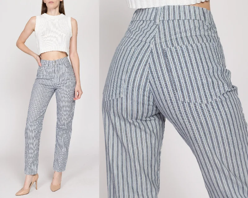 XS 90s Blue & White Striped High Waisted Jeans 25"-26"